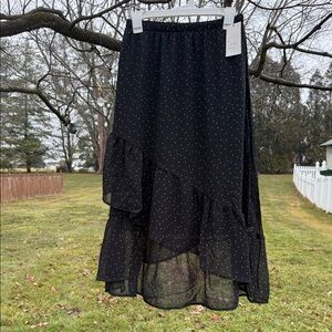 a new day Black Asymmetrical Skirt with White Dots